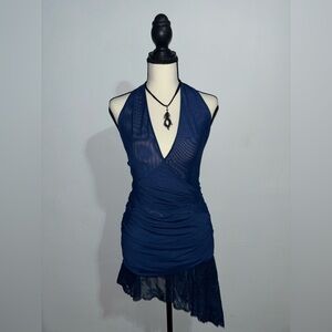 Peppermayo Navy Mesh Halter Mini Dress Size S